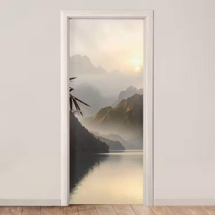 Bergen - Water - Mist - Natuur - Landschap deurposter klein -3d_beige