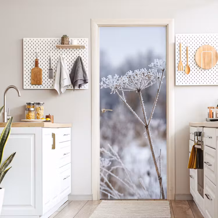 Schermbloem - Rijp - Kristallen - Winter - Delicaat deurposter klein -sfeer5