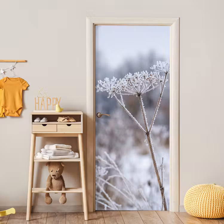 Schermbloem - Rijp - Kristallen - Winter - Delicaat deurposter klein -sfeer4