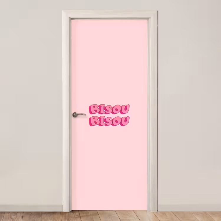 Bisou - Roze - Schaduw deurposter klein -3d_beige