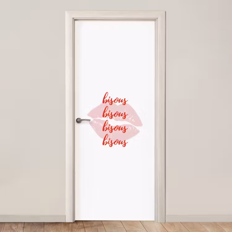 Bisous - Lip - Wit - Rood deurposter klein -3d_beige
