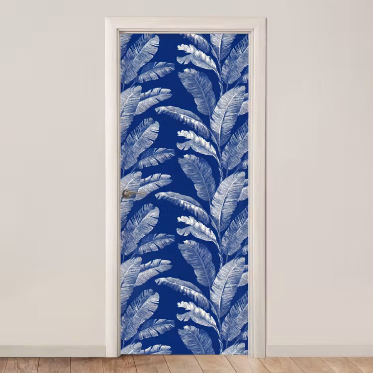 Blad - Palm - Blauw deurposter klein 289 -3d_beige