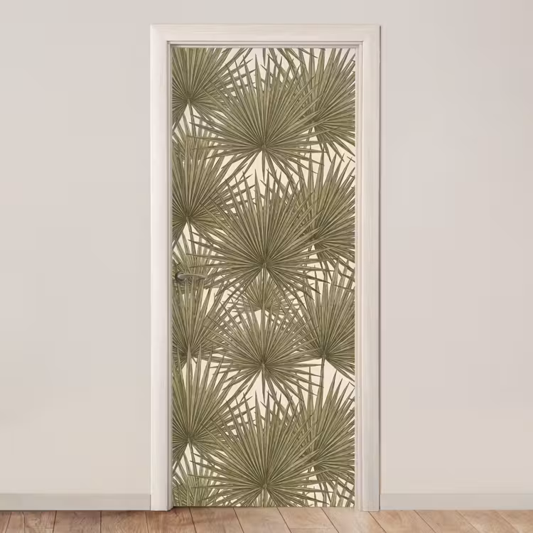 Blad - Tropisch - Patroon - Natuur - Groen deurposter klein -3d_beige