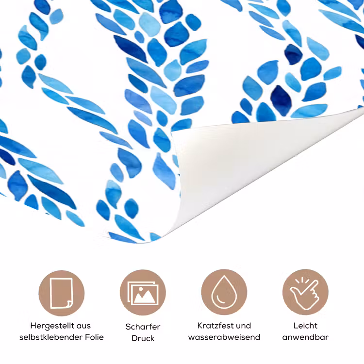 Bladeren - Aquarel - Patroon - Modern - Blauw deurposter klein -tcloseup_DE