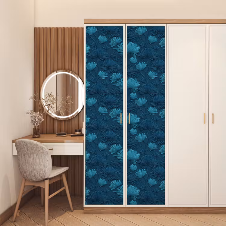 Bladeren - Reliëf - Patroon - Oceaanblauw - Modern deurposter klein 289 -sfeer3