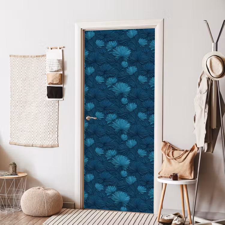 Bladeren - Reliëf - Patroon - Oceaanblauw - Modern deurposter klein 289 -sfeer6