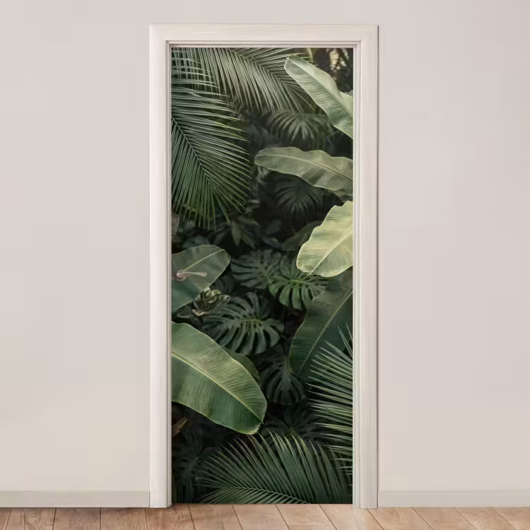 Bladeren - Groen - Tropisch - Natuur deurposter klein -3d_beige