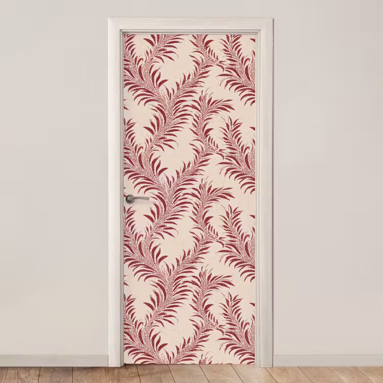 Bladeren - Linnen - Rood deurposter klein 289 -3d_beige