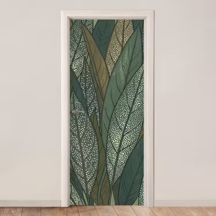 Bladeren - Patroon - Gestippeld - Natuur - Groen deurposter klein -3d_beige
