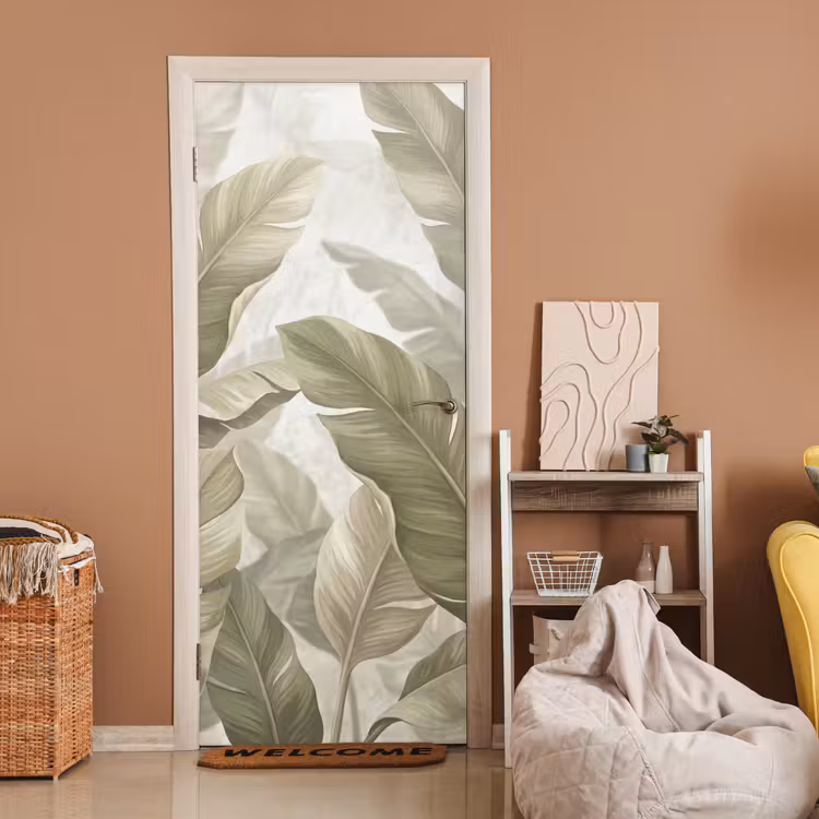 Bladeren - Tropisch - Natuur - Abstract - Beige deurposter klein -sfeer1