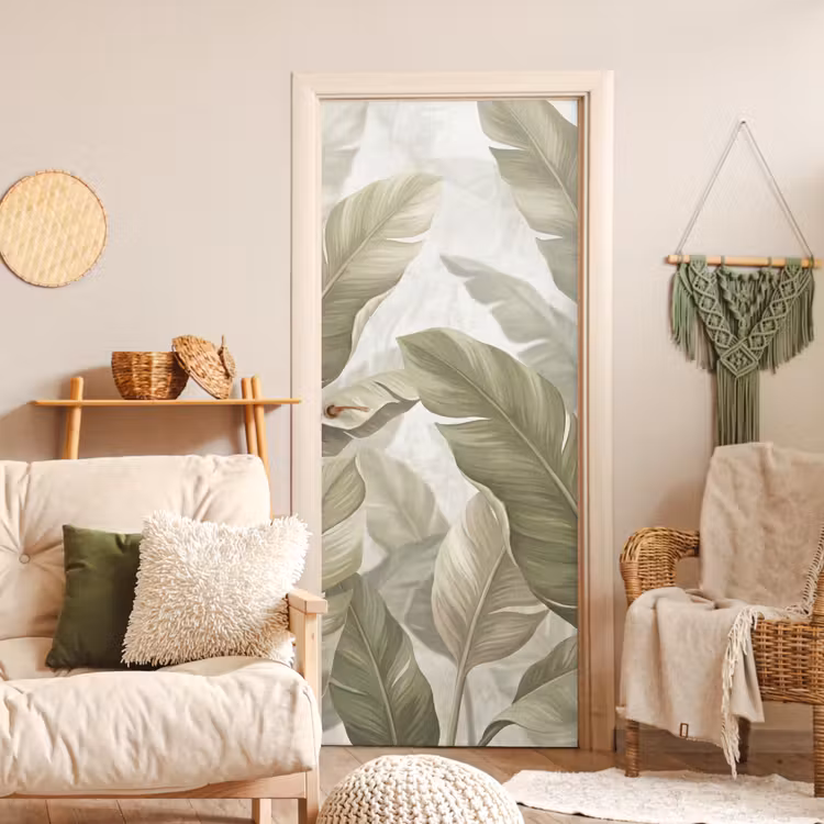 Bladeren - Tropisch - Natuur - Abstract - Beige deurposter klein -sfeer2
