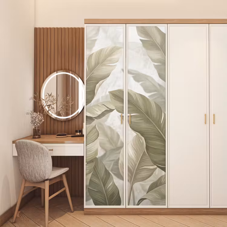Bladeren - Tropisch - Natuur - Abstract - Beige deurposter klein -sfeer3