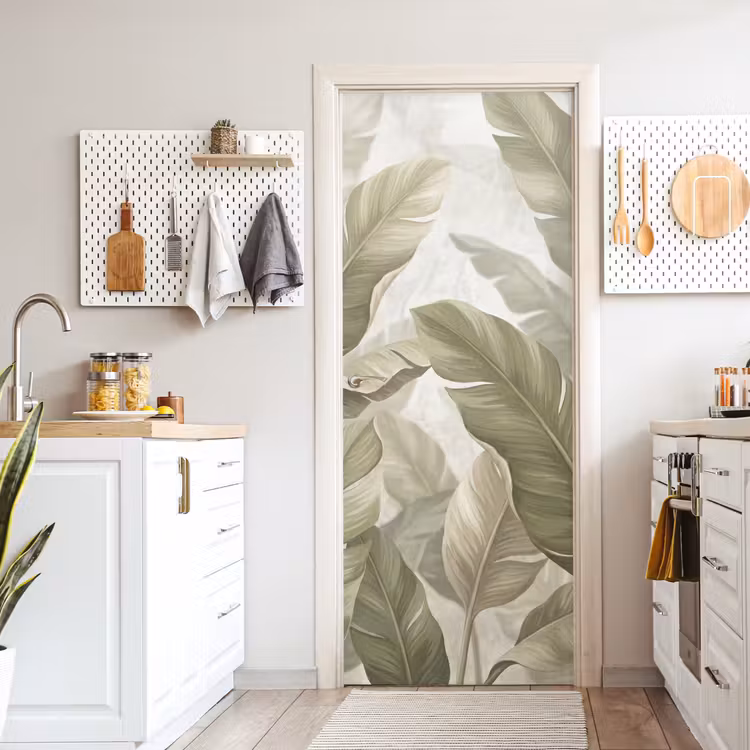 Bladeren - Tropisch - Natuur - Abstract - Beige deurposter klein -sfeer5