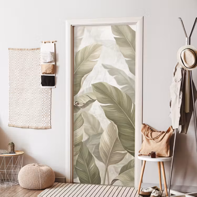 Bladeren - Tropisch - Natuur - Abstract - Beige deurposter klein -sfeer6