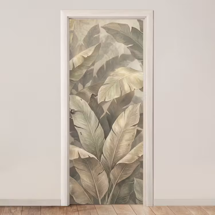 Bladeren - Tropisch - Natuur - Modern - Beige deurposter klein -3d_beige