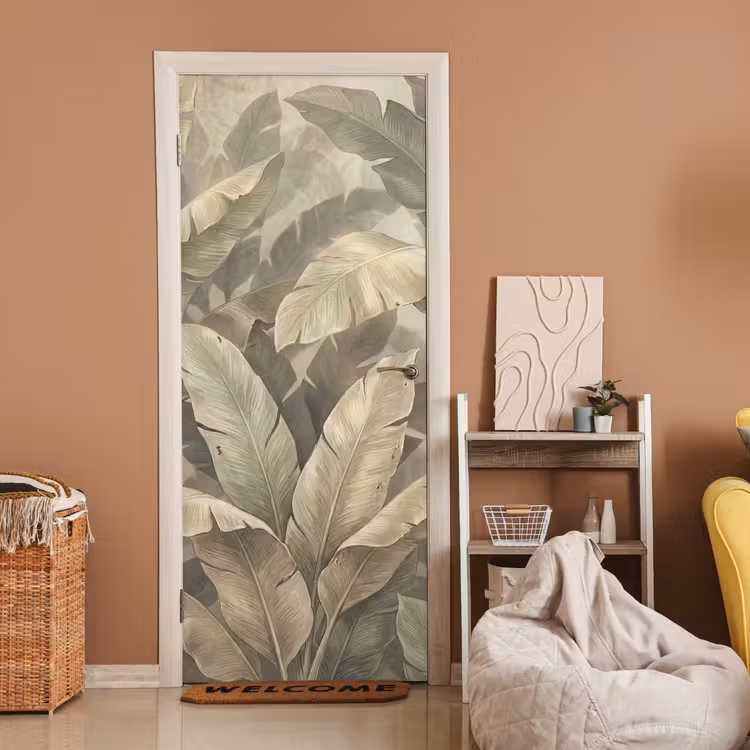 Bladeren - Tropisch - Natuur - Modern - Beige deurposter klein -sfeer1