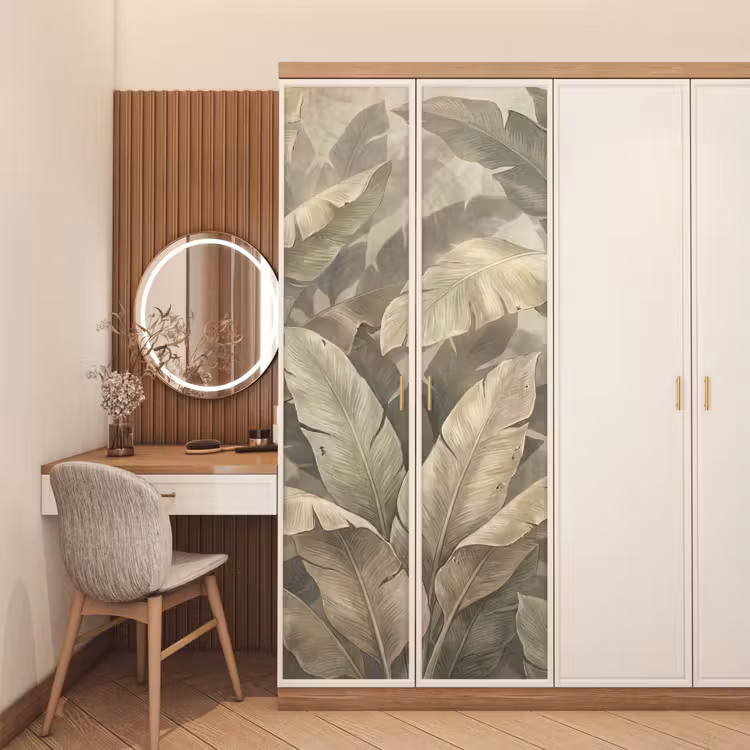 Bladeren - Tropisch - Natuur - Modern - Beige deurposter klein -sfeer3