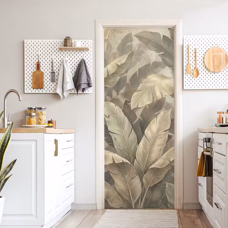 Bladeren - Tropisch - Natuur - Modern - Beige deurposter klein -sfeer5