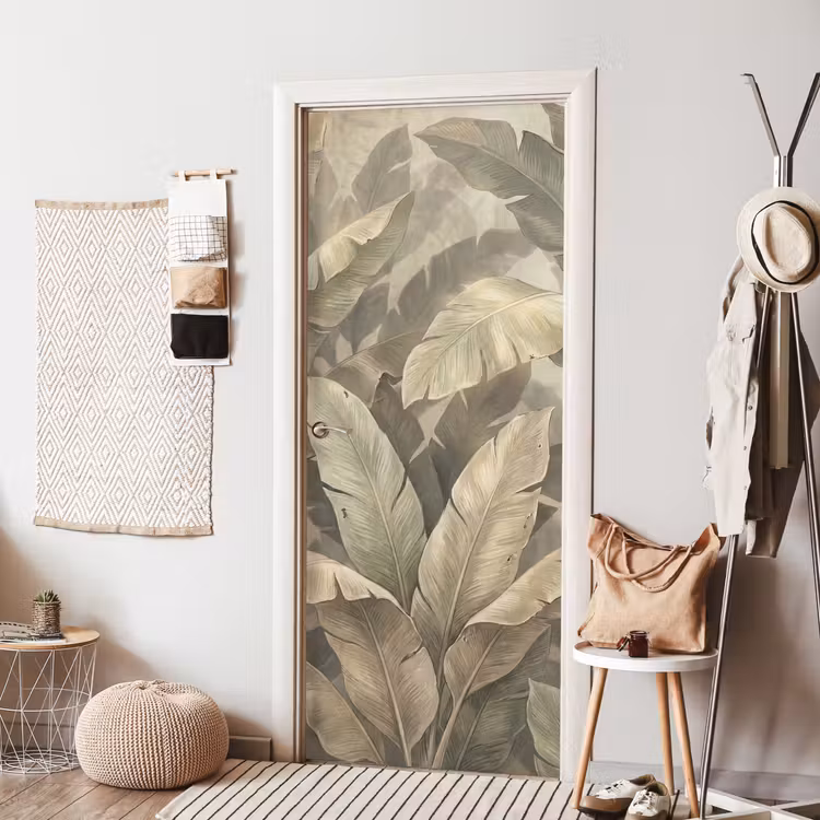 Bladeren - Tropisch - Natuur - Modern - Beige deurposter klein -sfeer6