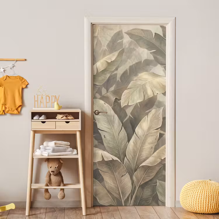 Bladeren - Tropisch - Natuur - Modern - Beige deurposter klein -sfeer4