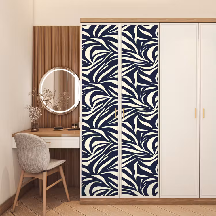 Bladvormen - Blauw - Patroon - Wit deurposter klein 289 -sfeer3