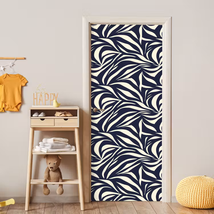 Bladvormen - Blauw - Patroon - Wit deurposter klein 289 -sfeer4