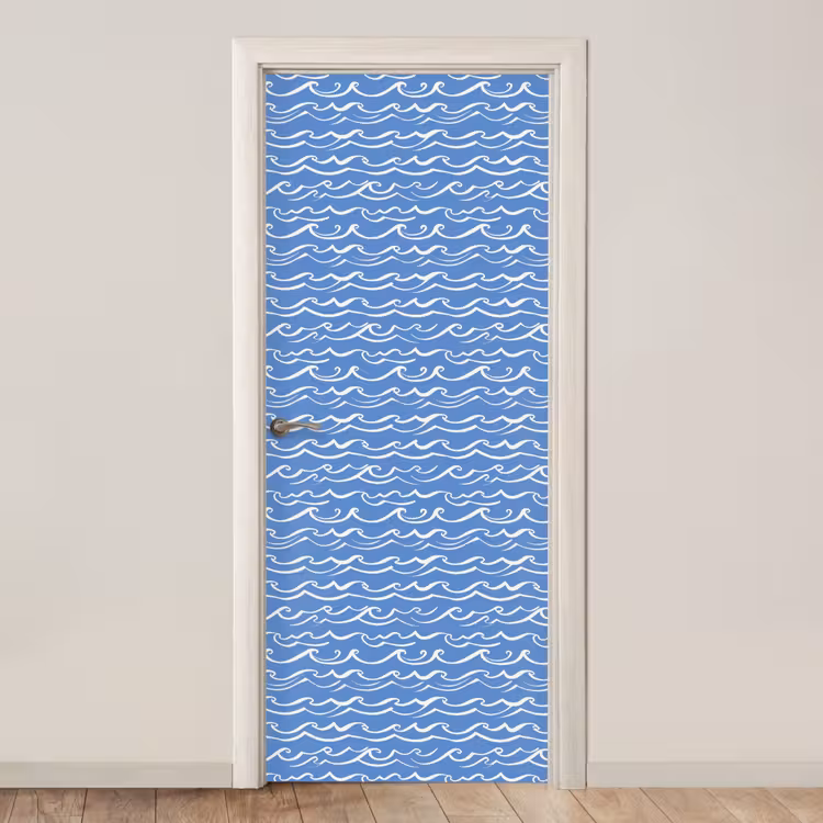 Blauw - Wit - Simpel - Getekend - Golven deurposter klein 289 -3d_beige