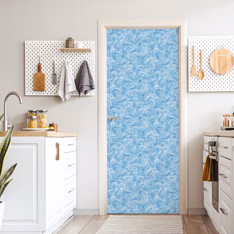 Blauw - Wit - Spiraal - Golven - Lijnen deurposter klein 289 -sfeer5