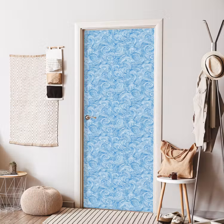 Blauw - Wit - Spiraal - Golven - Lijnen deurposter klein 289 -sfeer6