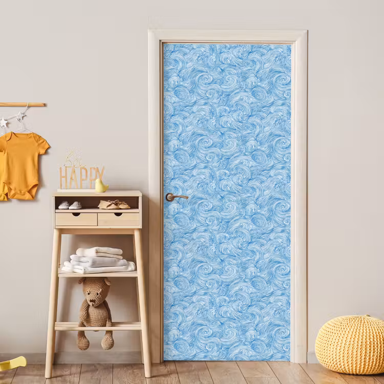 Blauw - Wit - Spiraal - Golven - Lijnen deurposter klein 289 -sfeer4