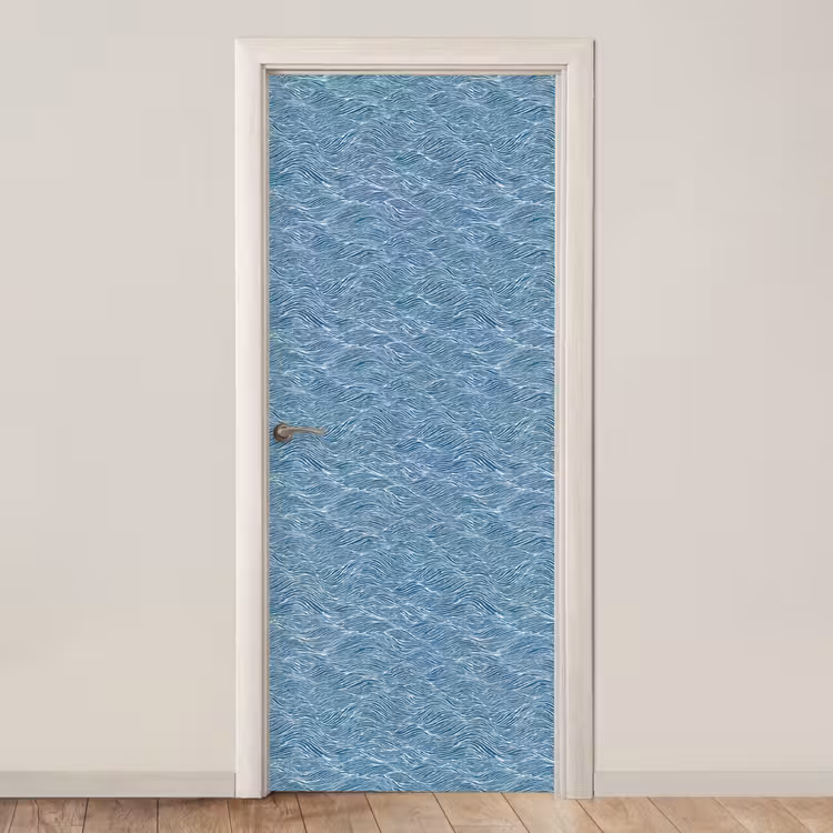 Blauw - Wit - Golven - Getekend - Textuur deurposter klein 289 -3d_beige