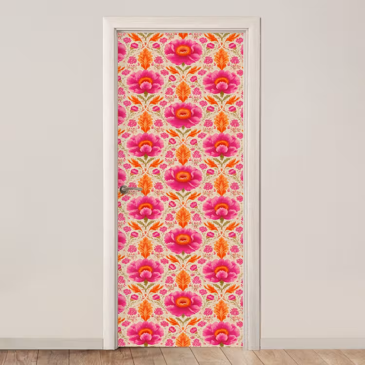 Bloemen - Barok - Roze - Oranje deurposter klein 289 -3d_beige