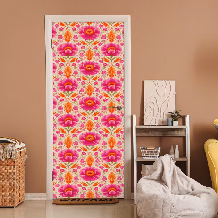 Bloemen - Barok - Roze - Oranje deurposter klein 289 -sfeer1