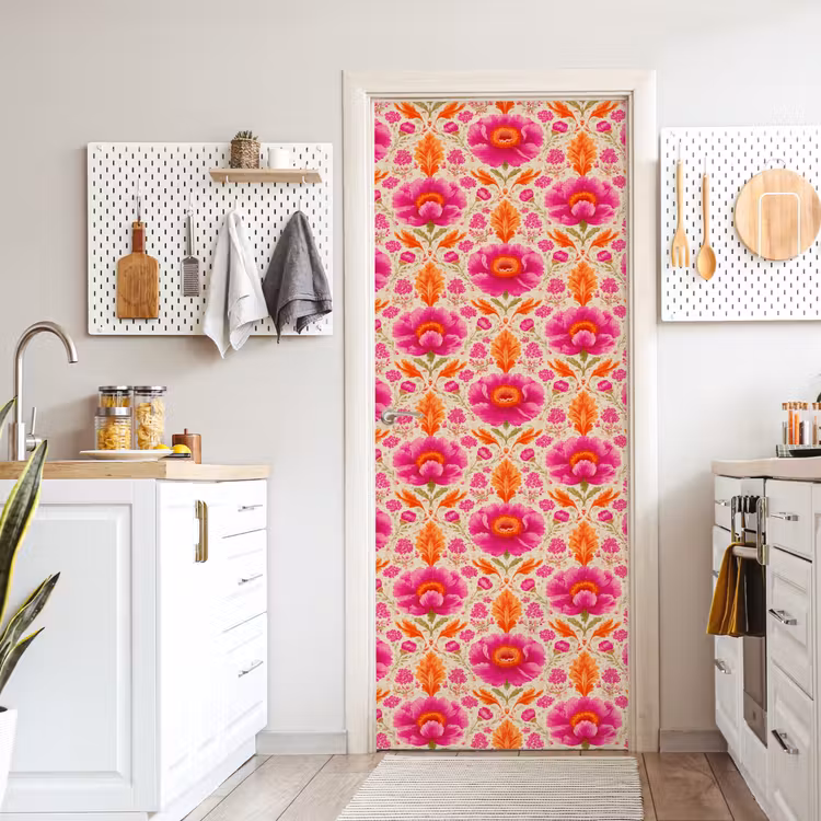 Bloemen - Barok - Roze - Oranje deurposter klein 289 -sfeer5