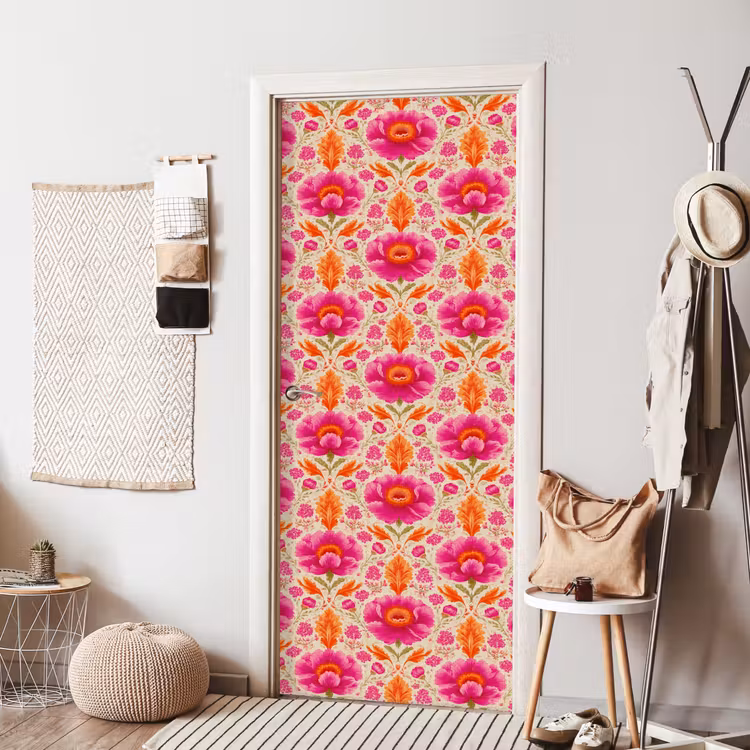Bloemen - Barok - Roze - Oranje deurposter klein 289 -sfeer6
