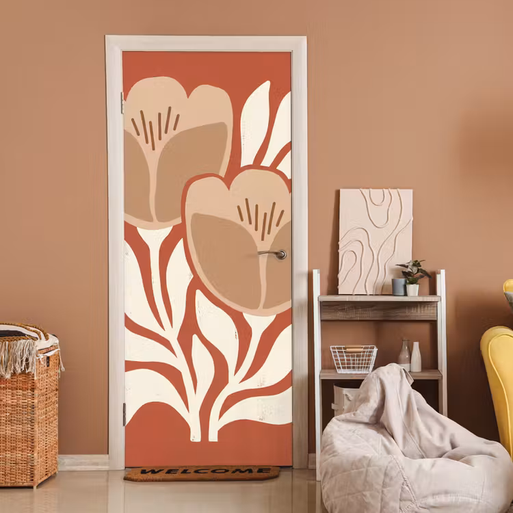 Bloemen - Abstract - Modern - Beige - Natuur deurposter klein -sfeer1