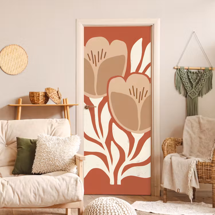 Bloemen - Abstract - Modern - Beige - Natuur deurposter klein -sfeer2