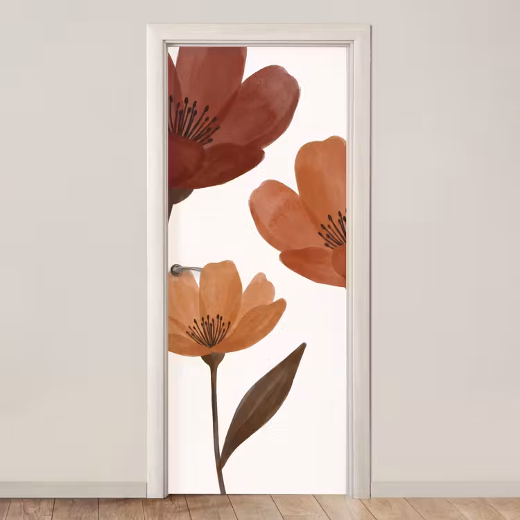Bloemen - Abstract - Modern - Bruin - Decoratief deurposter klein -3d_beige