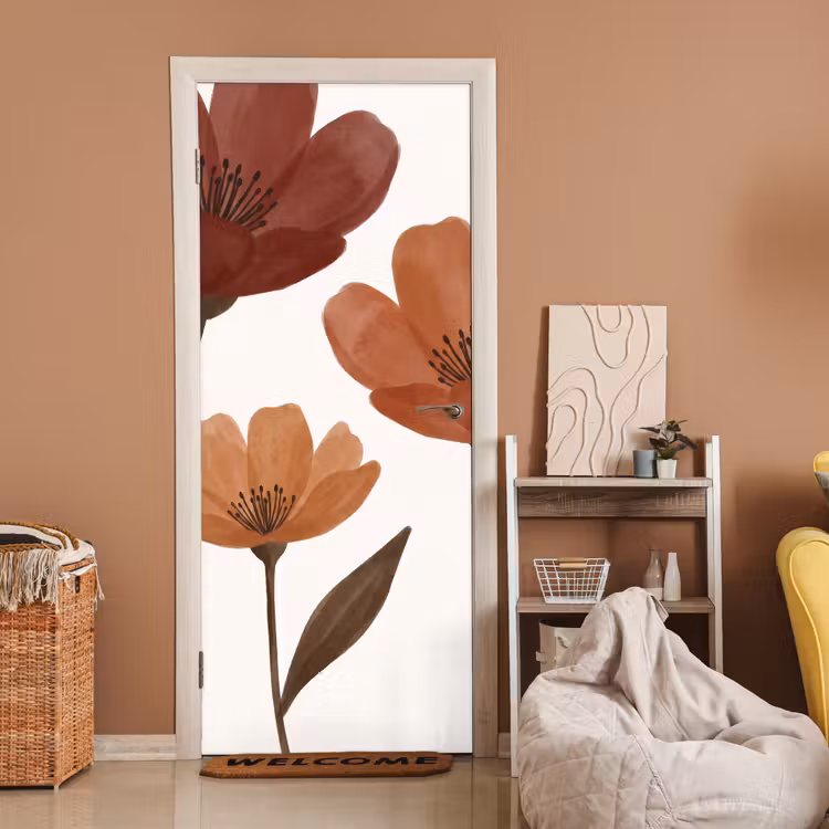 Bloemen - Abstract - Modern - Bruin - Decoratief deurposter klein -sfeer1