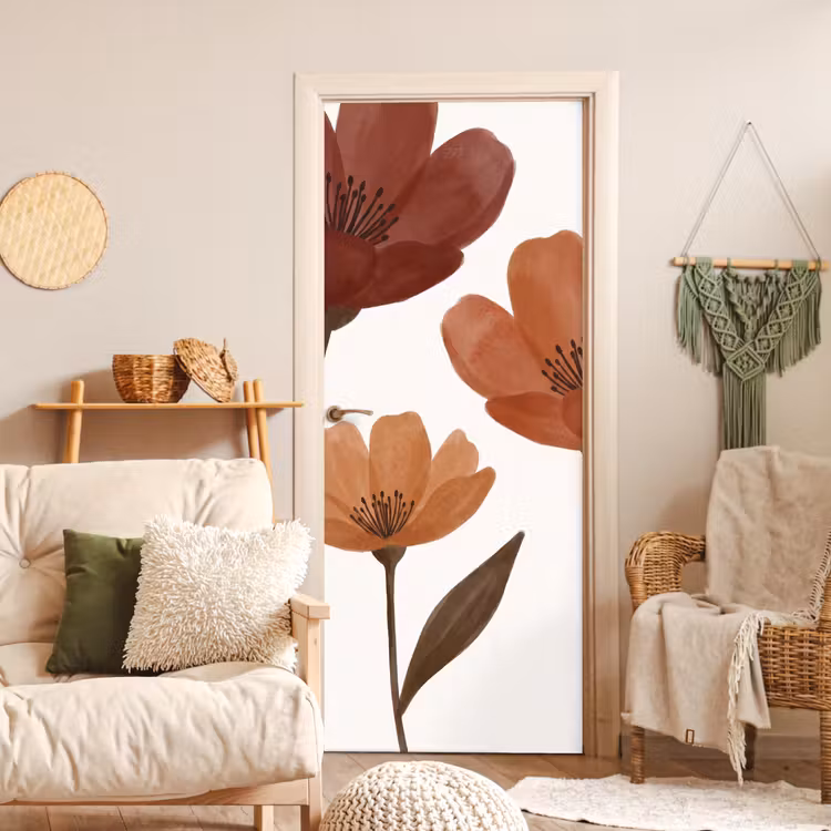 Bloemen - Abstract - Modern - Bruin - Decoratief deurposter klein -sfeer2