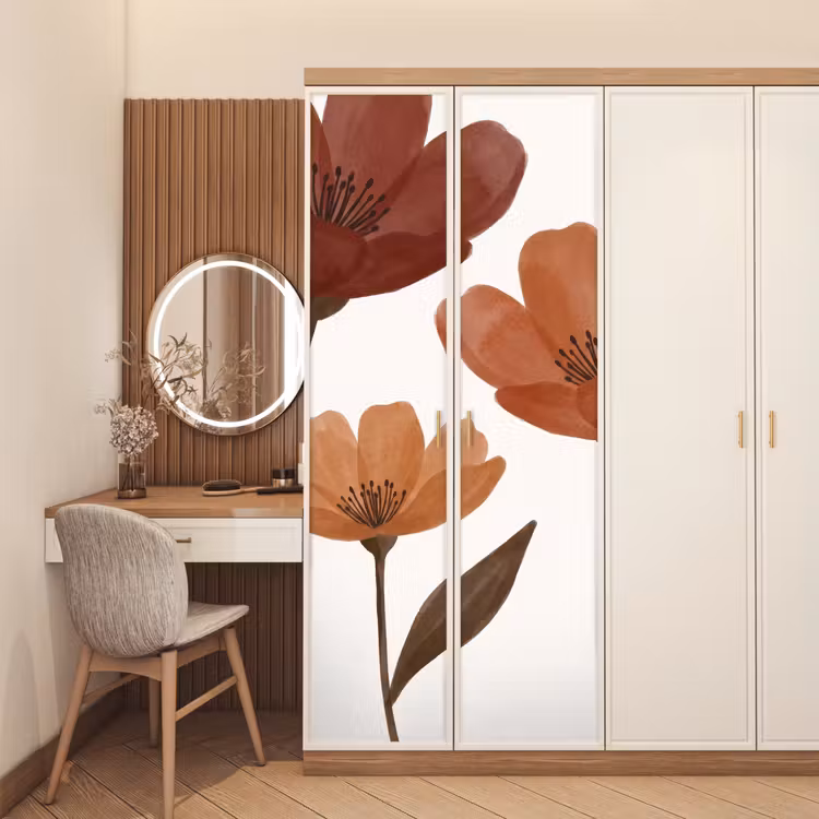 Bloemen - Abstract - Modern - Bruin - Decoratief deurposter klein -sfeer3