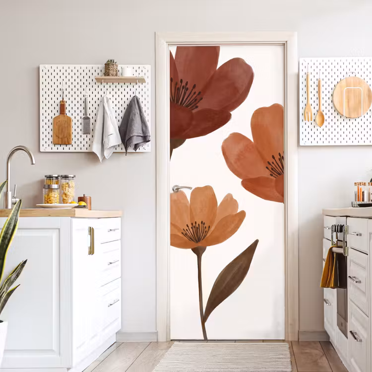 Bloemen - Abstract - Modern - Bruin - Decoratief deurposter klein -sfeer5