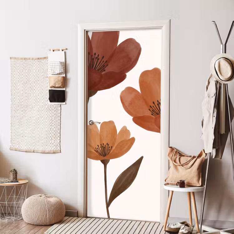 Bloemen - Abstract - Modern - Bruin - Decoratief deurposter klein -sfeer6