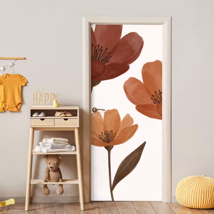 Bloemen - Abstract - Modern - Bruin - Decoratief deurposter klein -sfeer4