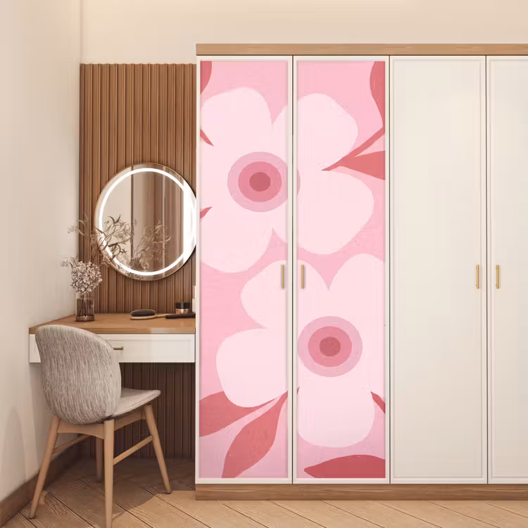 Bloemen - Abstract - Modern - Roze - Natuur deurposter klein -sfeer3