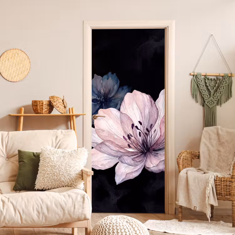 Bloemen - Aquarel - Modern - Roze - Donker deurposter klein -sfeer2