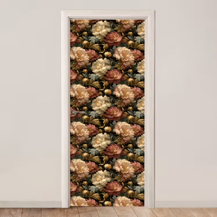 Bloemen - Barok - Patroon - Roze - Crème deurposter klein 289 -3d_beige