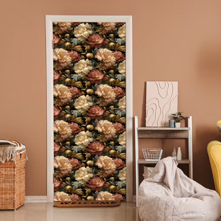 Bloemen - Barok - Patroon - Roze - Crème deurposter klein 289 -sfeer1