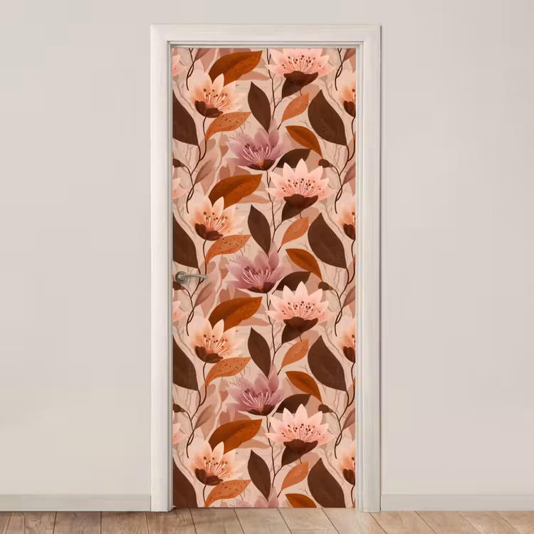 Bloemen - Bladeren - Bruin deurposter klein 289 -3d_beige