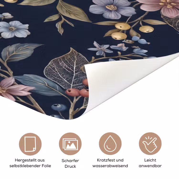 Bloemen - Bladeren - Patroon - Botanisch - Donkerblauw deurposter klein -tcloseup_DE